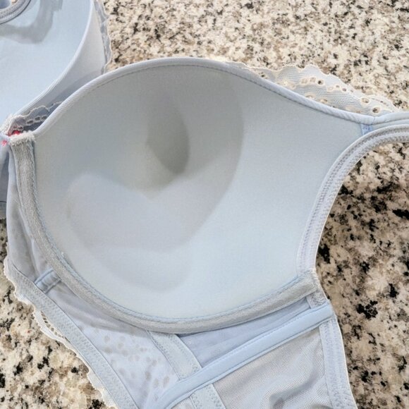 CACIQUE Boost Plunge Bra 42D Light Blue Lace Eyelet Baby Doll Feminine Sexy - Picture 9 of 9